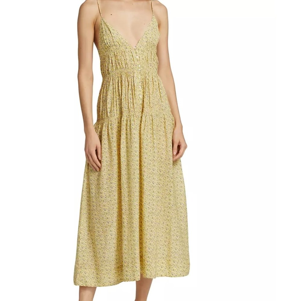 NWT Doen Irina Floral Printed Midi Dress in Moonflower Sz S